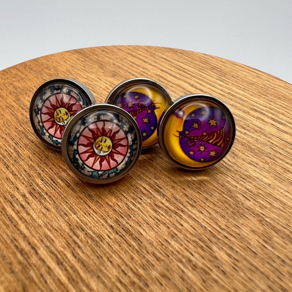 Classic Celestial Stud Earring Set - Moon and Sun Stud Earring Set - Boho Studs - Picture 12 of 12